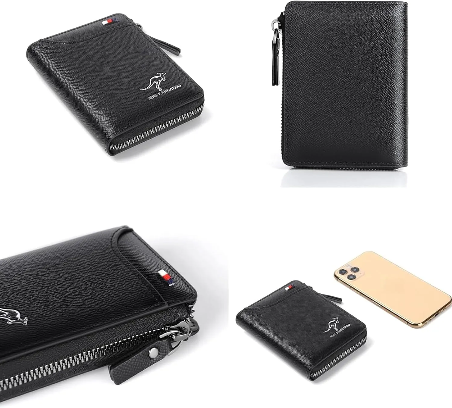 Men Wallet Zipper Purse - Aiks Kangaroo Wallets, RFID Blocking Leather Wallet Credit Card ID Holder Zipper Purse Waterproof (Retro Brown)