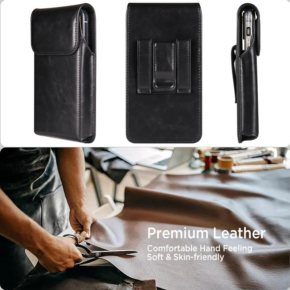 Miimall Phone Belt Case for Galaxy S25 Ultra S24 Ultra S23 Ultra S22 Ultra 5G, Google Pixel 9 Pro XL Pixel 8 Pro Pixel 7, Moto G Stylus 5G, Universal Cell Phone Pouch for Smartphone, Black-X-Large