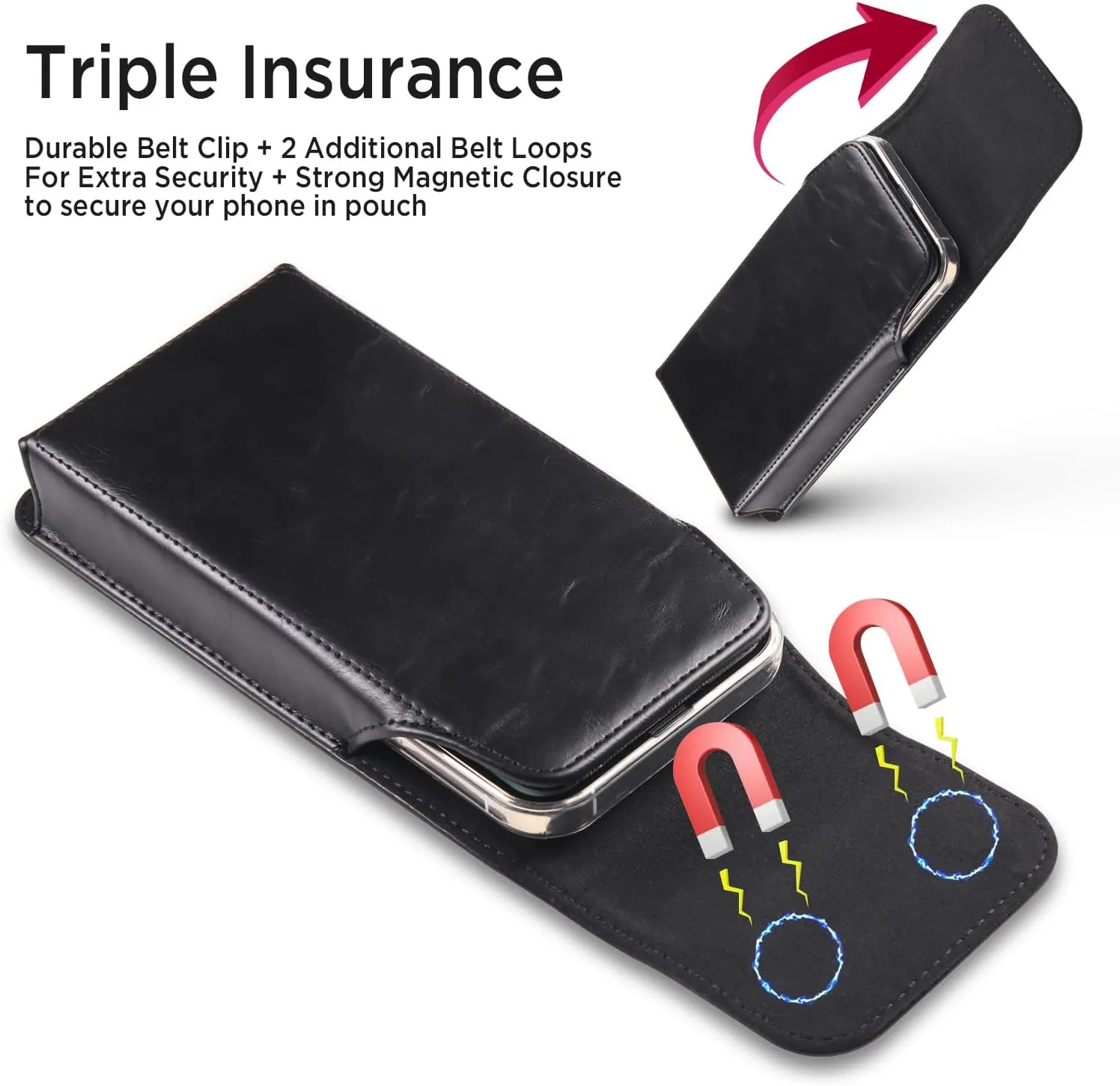 Miimall Phone Belt Case for Galaxy S25 Ultra S24 Ultra S23 Ultra S22 Ultra 5G, Google Pixel 9 Pro XL Pixel 8 Pro Pixel 7, Moto G Stylus 5G, Universal Cell Phone Pouch for Smartphone, Black-X-Large