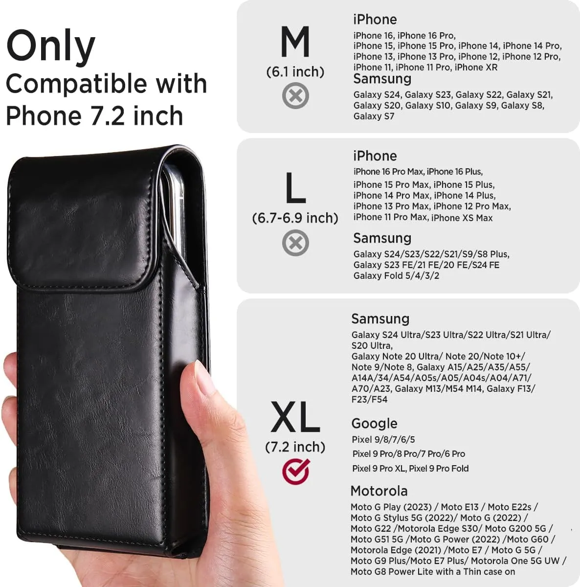 Miimall Phone Belt Case for Galaxy S25 Ultra S24 Ultra S23 Ultra S22 Ultra 5G, Google Pixel 9 Pro XL Pixel 8 Pro Pixel 7, Moto G Stylus 5G, Universal Cell Phone Pouch for Smartphone, Black-X-Large