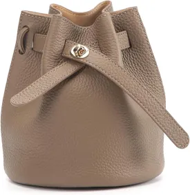 Mini Bucket Bag for Women, Full-Grain Cow Leather Crossbody Handbags Drawstring Fashion Designed Shoulder Purse