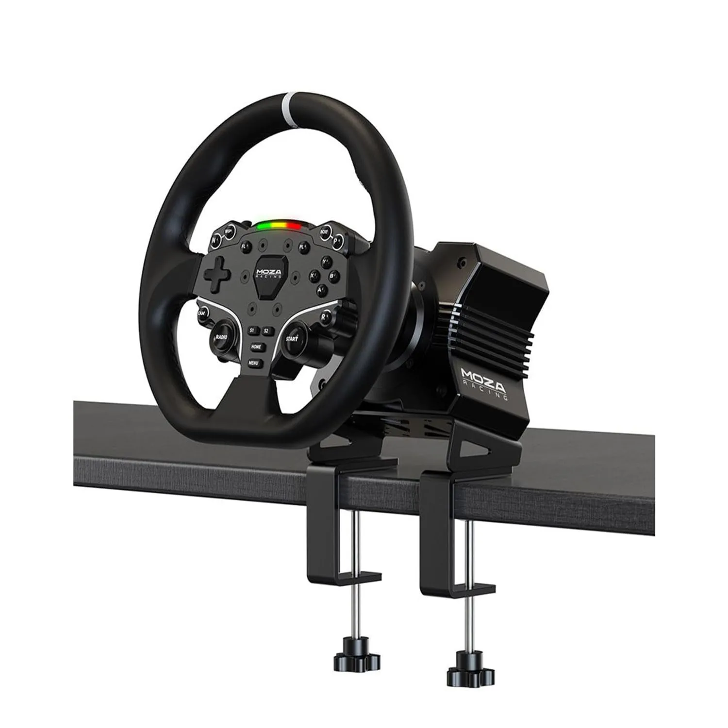 MOZA R5 All-in-One PC Gaming Racing Simulator 4PCS Bundle: 5.5Nm Direct Drive Wheel Base, 11-inch Racing Wheel, Anti-Slip Pedals and a Desk Clamp, Cloud-based App Control
