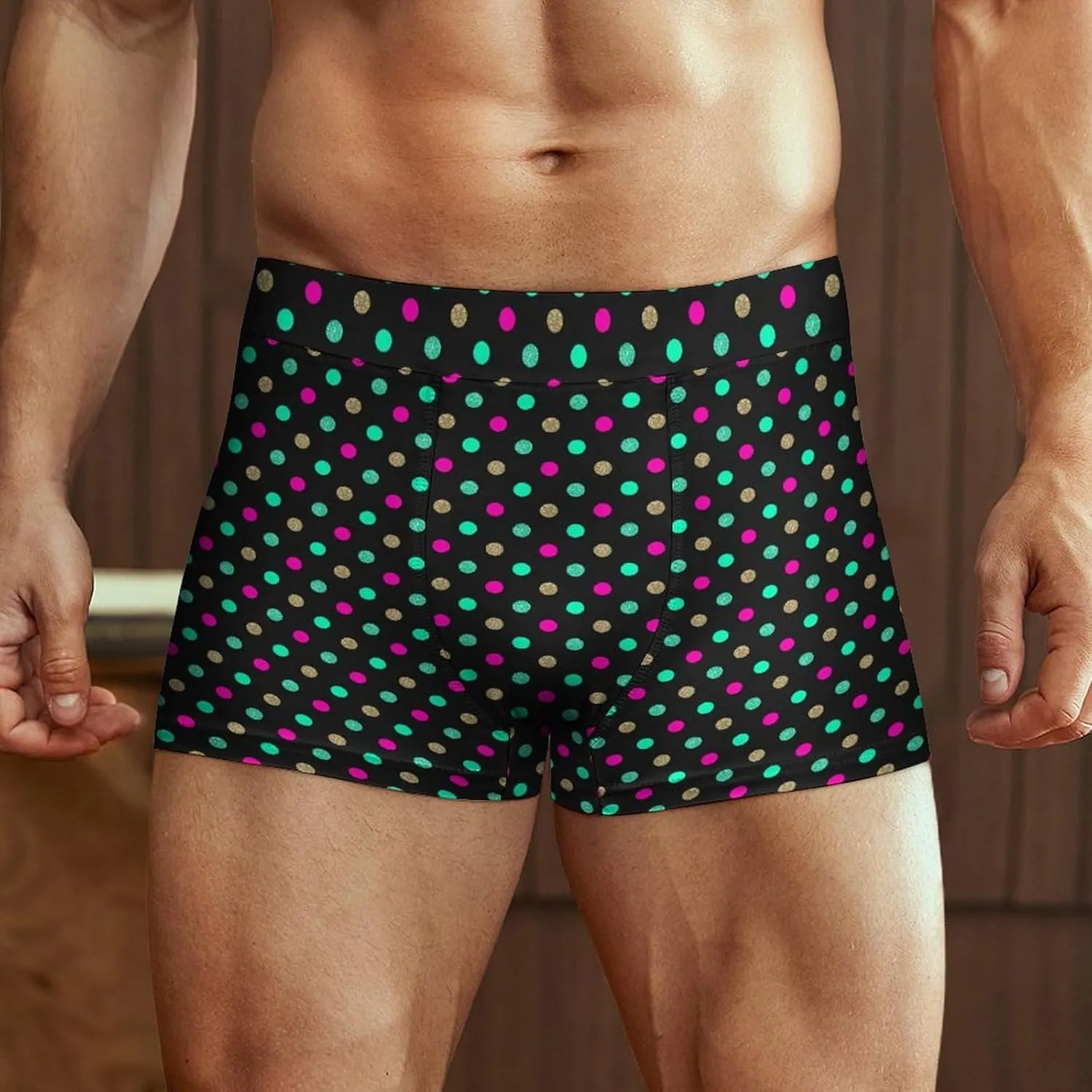 Neon Dot Grid Print Mens Underwear, Soft Boxers for Men, Moisture-Wicking Breathable Boxer Briefs