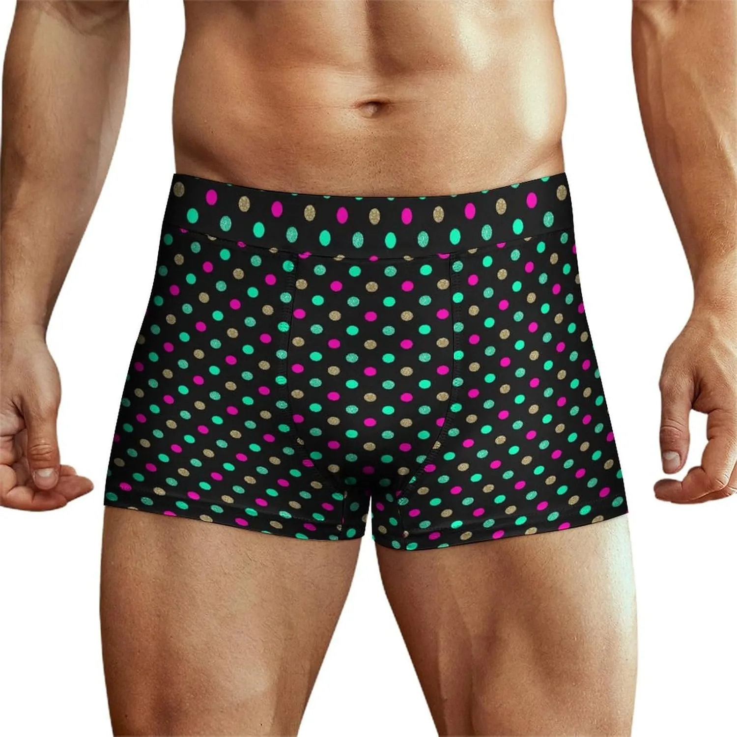 Neon Dot Grid Print Mens Underwear, Soft Boxers for Men, Moisture-Wicking Breathable Boxer Briefs