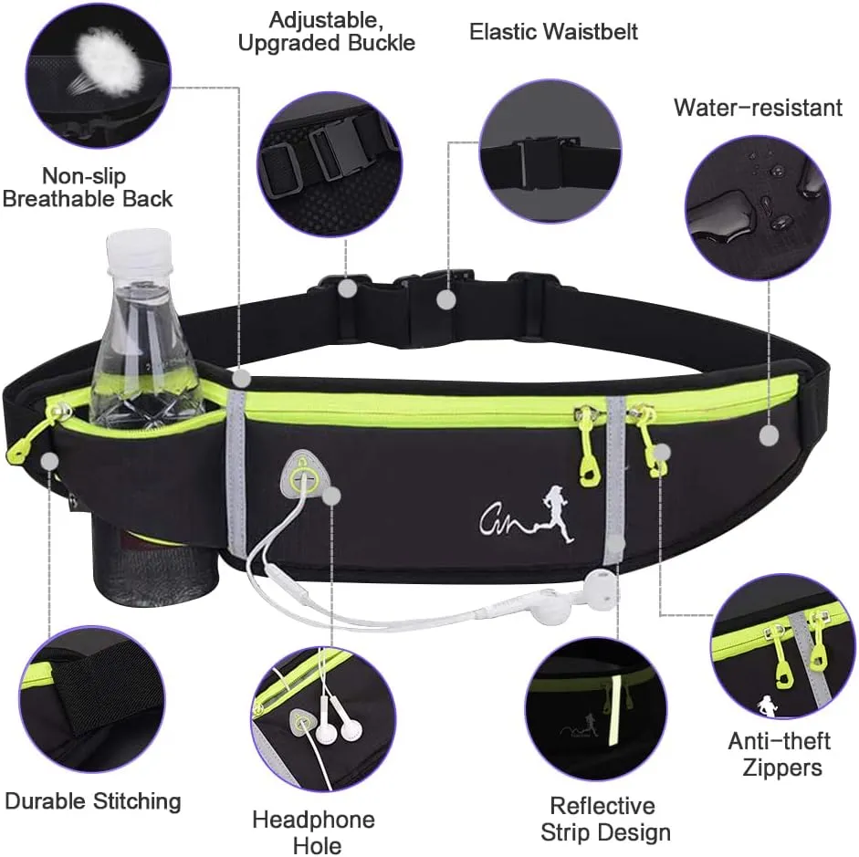 Peicees Fanny Pack for Men Women Bottle Holder Bag Waterproof Running Pouch Belt Waist Pack for Gym Travel, Adjustable Reflective Phone Holder for iPhone 13 12 11 Pro Max Samsung Galaxy S20 S10