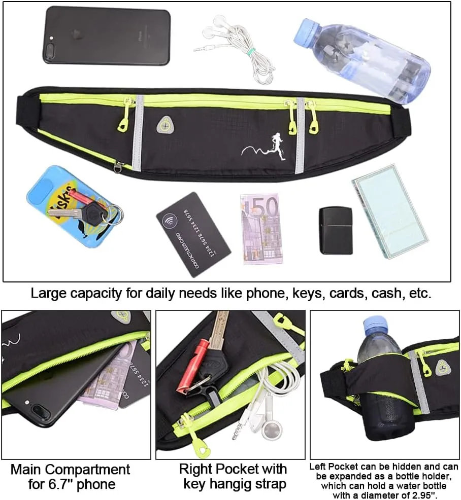 Peicees Fanny Pack for Men Women Bottle Holder Bag Waterproof Running Pouch Belt Waist Pack for Gym Travel, Adjustable Reflective Phone Holder for iPhone 13 12 11 Pro Max Samsung Galaxy S20 S10