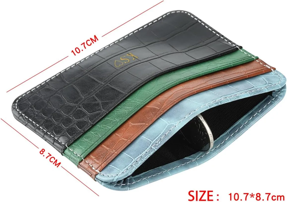 Personalisa Gold Silver Initial letters Credit Card Holder Wallet, PU Leather Ultra Slim Wallet, Thin Minimalist Credit Card Case Card Protector, Front Pocket Wallets for Men, Women (Green)