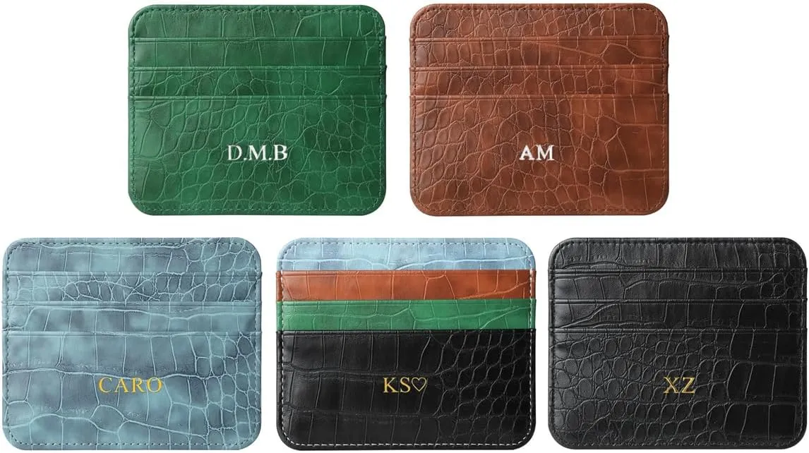 Personalisa Gold Silver Initial letters Credit Card Holder Wallet, PU Leather Ultra Slim Wallet, Thin Minimalist Credit Card Case Card Protector, Front Pocket Wallets for Men, Women (Green)