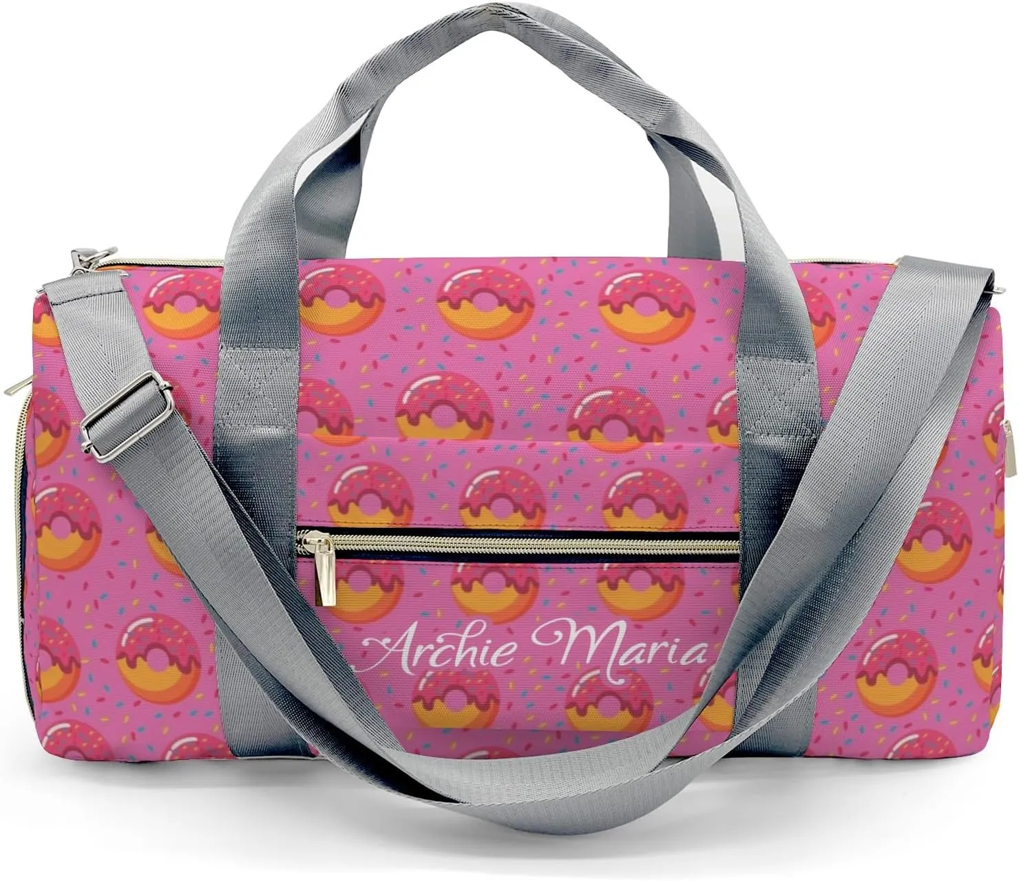 Personalized Duffel Bag Pink Donuts Customized Multi-Function Travel Bag Gym Sports Bag Dance Bag Women Men Carry On Weekend Bags