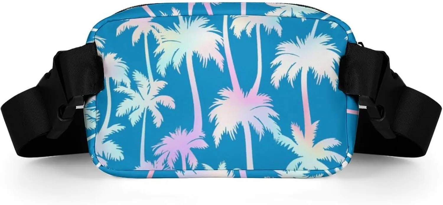 Pink Palm Trees Belt Bag Fanny Pack for Women Men Tropical Jungle Crossbody Waist Bag Pack Adjustable Casual Bag for Travel Running Workout Cycling