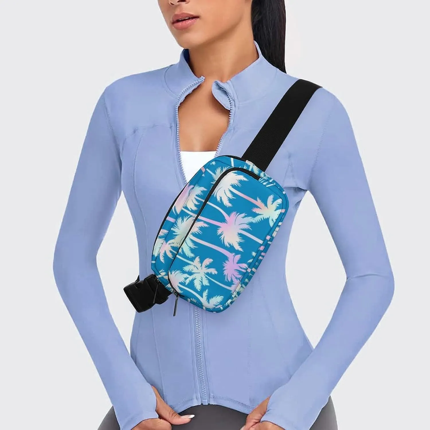 Pink Palm Trees Belt Bag Fanny Pack for Women Men Tropical Jungle Crossbody Waist Bag Pack Adjustable Casual Bag for Travel Running Workout Cycling