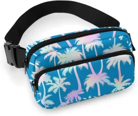 Pink Palm Trees Belt Bag Fanny Pack for Women Men Tropical Jungle Crossbody Waist Bag Pack Adjustable Casual Bag for Travel Running Workout Cycling
