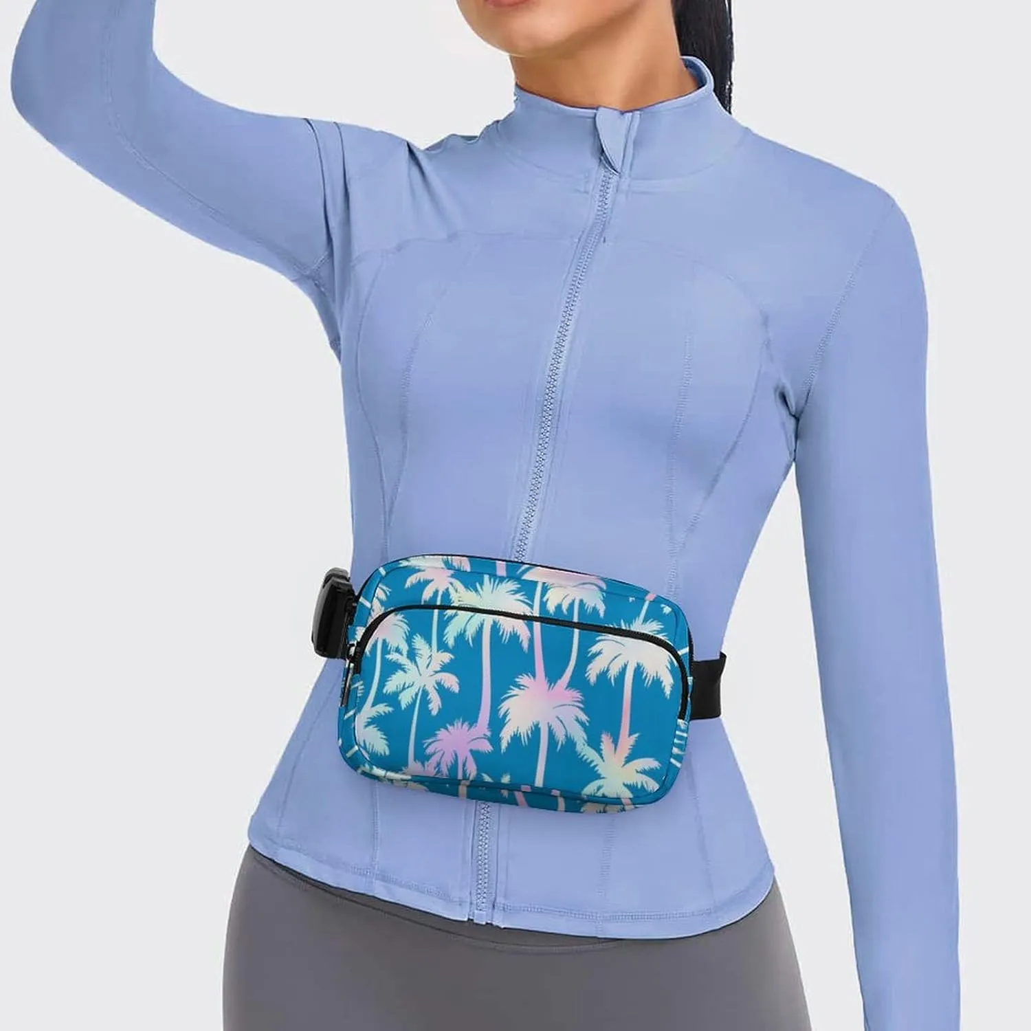 Pink Palm Trees Belt Bag Fanny Pack for Women Men Tropical Jungle Crossbody Waist Bag Pack Adjustable Casual Bag for Travel Running Workout Cycling