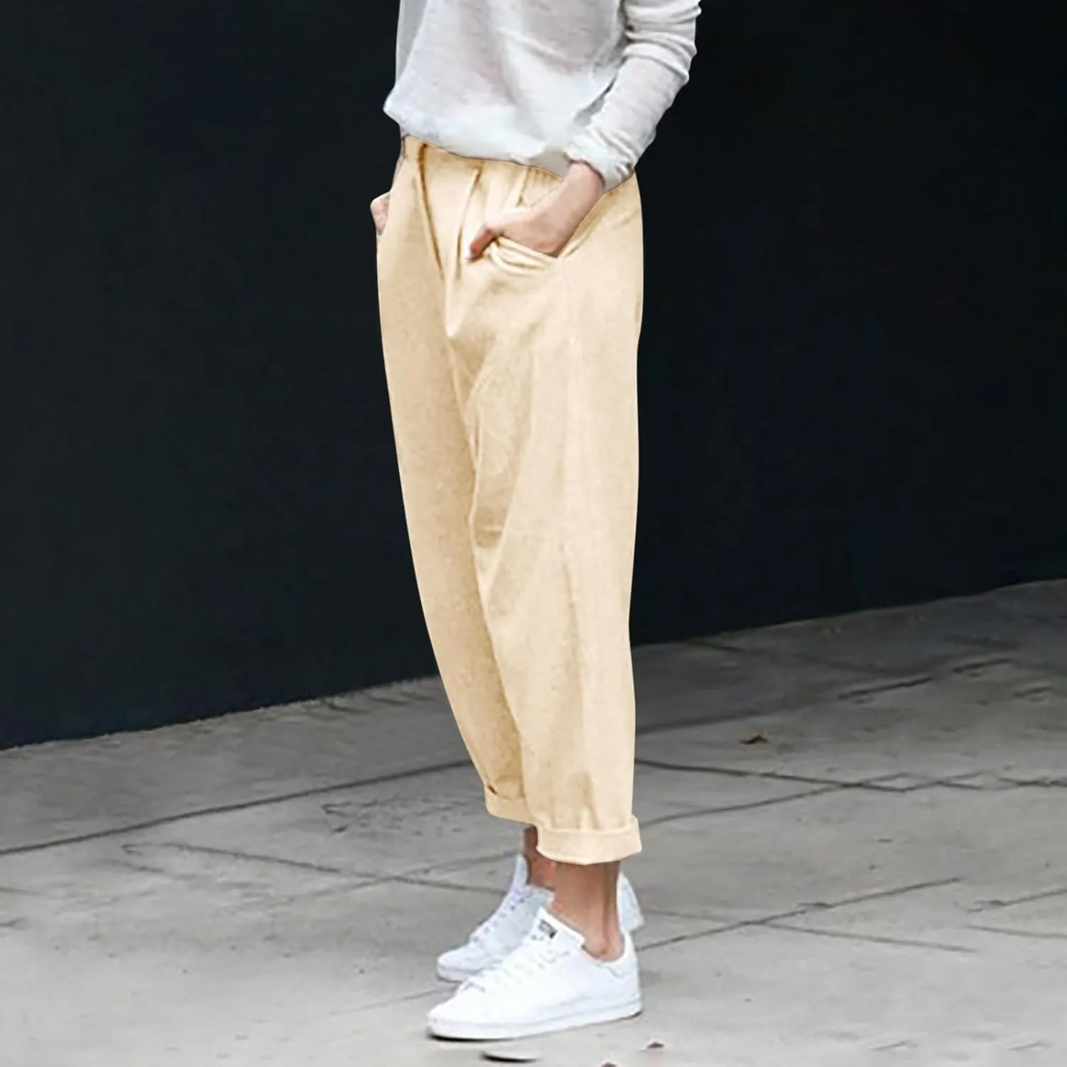 PTOLOCIF Cotton Linen Pants for Women Summer Baggy Boho Casual Palazzo Pants Wide Leg Long Lounge Trousers with Pockets