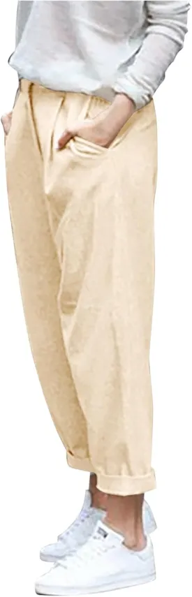PTOLOCIF Cotton Linen Pants for Women Summer Baggy Boho Casual Palazzo Pants Wide Leg Long Lounge Trousers with Pockets