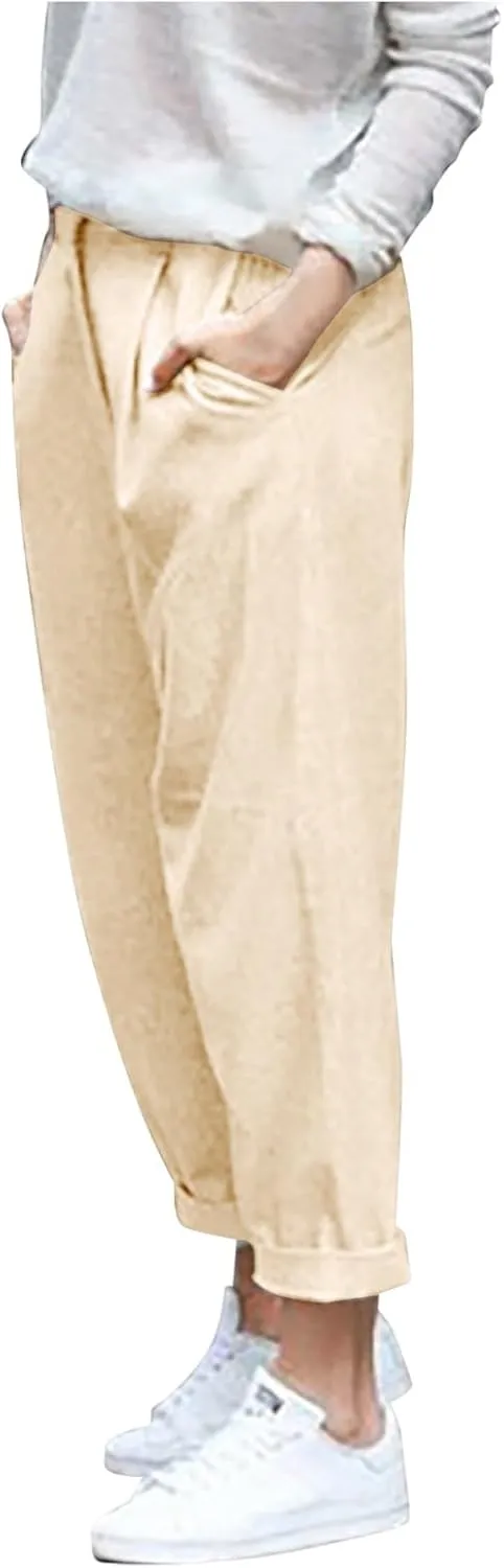 PTOLOCIF Cotton Linen Pants for Women Summer Baggy Boho Casual Palazzo Pants Wide Leg Long Lounge Trousers with Pockets