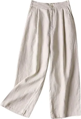 PTOLOCIF Petite Linen Pants for Women Summer Baggy Boho Casual Palazzo Pants Wide Leg Long Lounge Trousers with Pockets