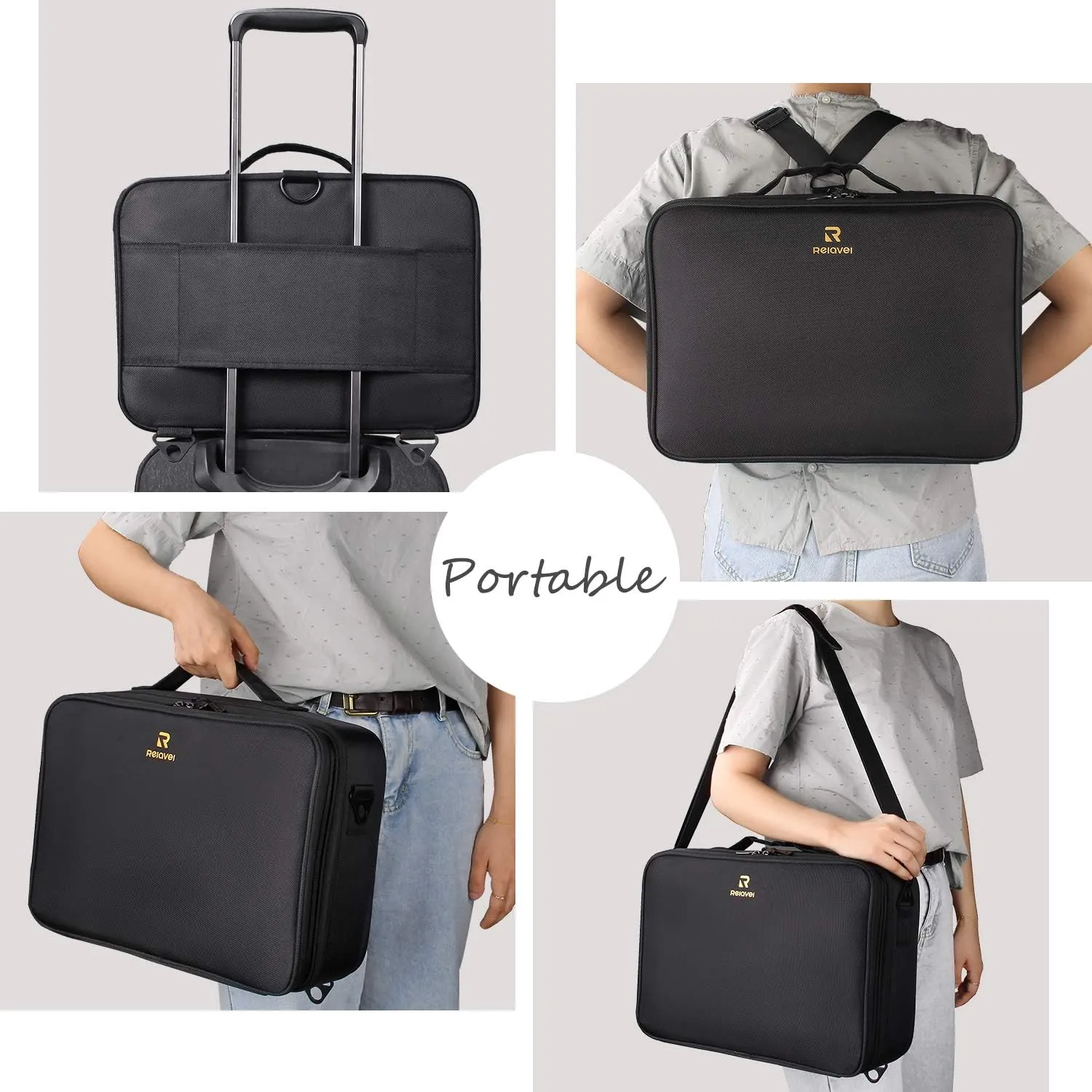 Relavel Travel Makeup Train Case Cosmetic Case Organizer Portable Artist Storage Bag with Adjustable Dividers for Cosmetics Makeup Brushes Toiletry Jewelry Digital Accessories
