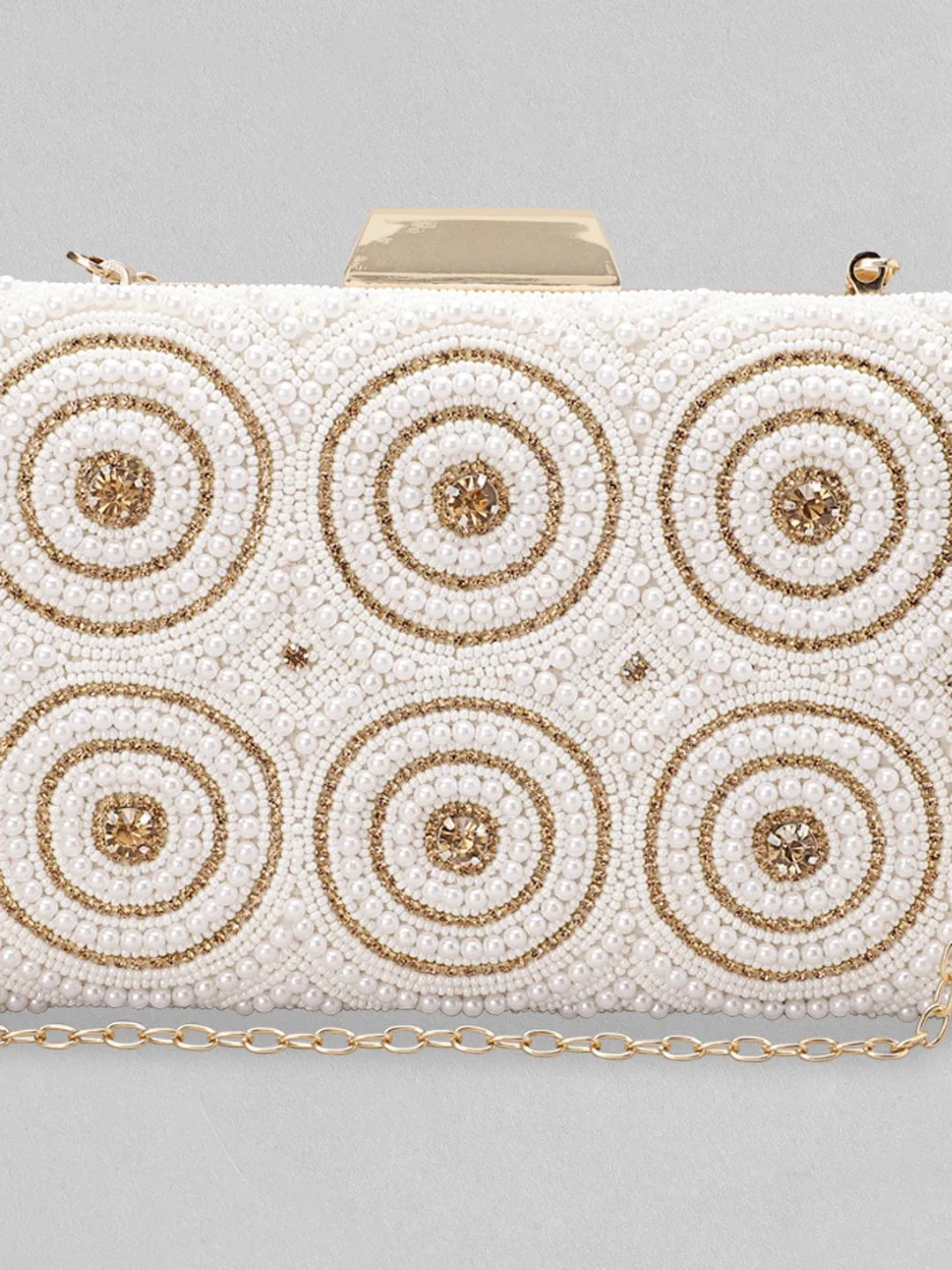 Rubans White Beaded Clutch Bag