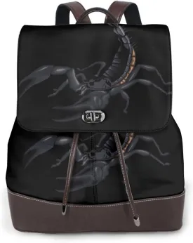 Scorpion Print Women's PU Leather Backpack, Fashion, Work, Journey Daily Use - Chestnut Brown