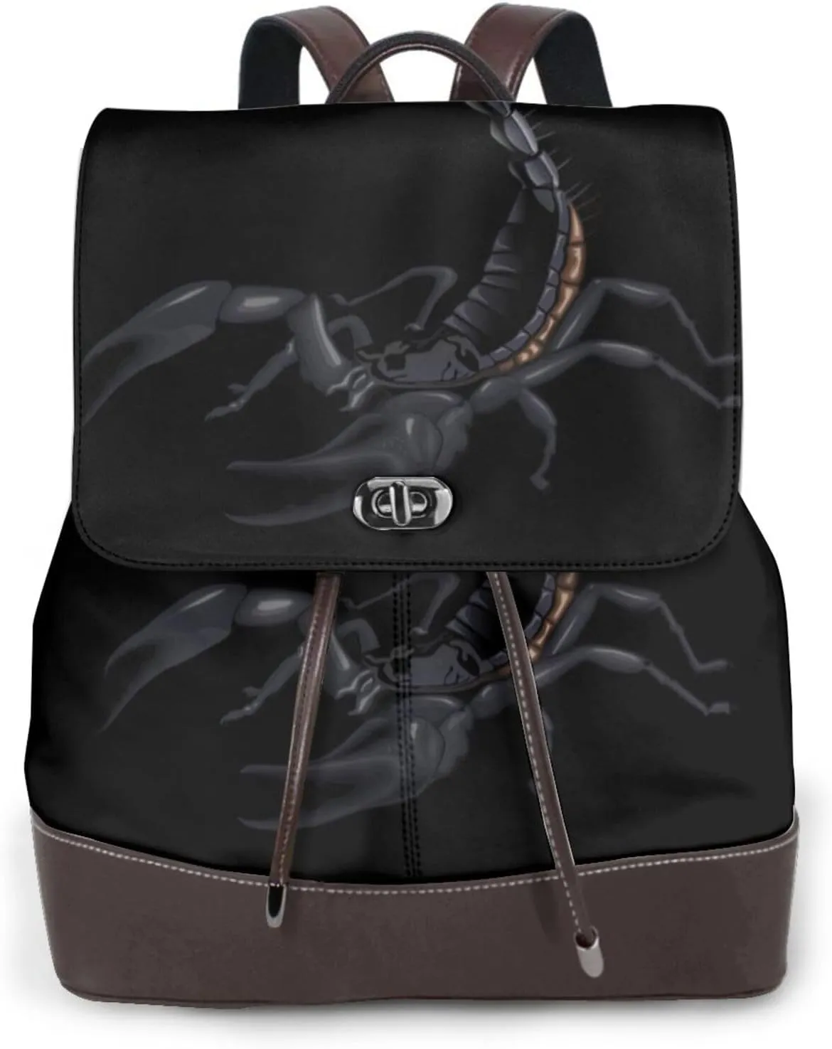 Scorpion Print Women's PU Leather Backpack, Fashion, Work, Journey Daily Use - Chestnut Brown