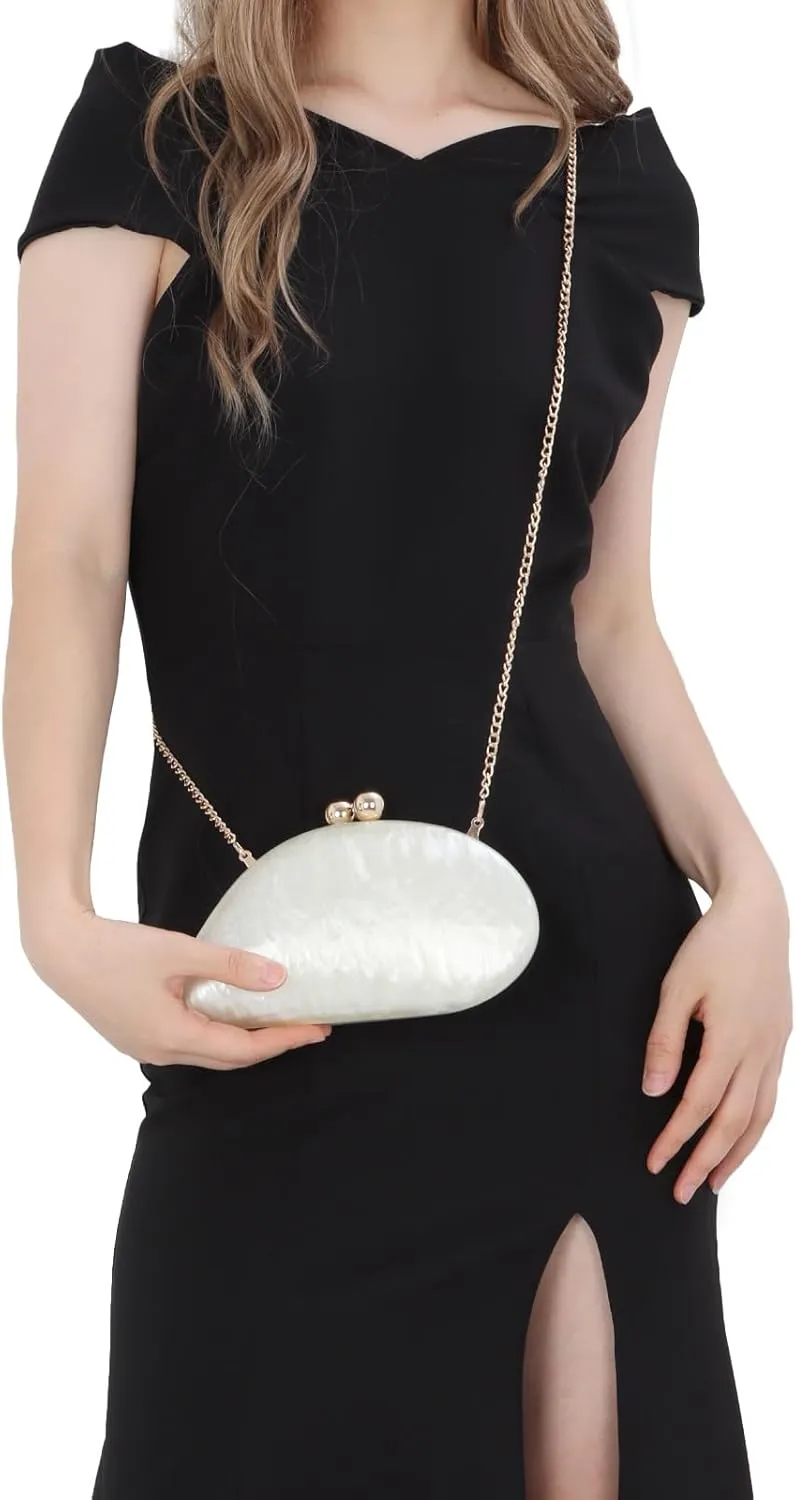 SUKUTU Acrylic Shell Shaped Bag Luxury Evening Clutch Bag Glitter Marble Handbag with Chain for Prom Wedding Party Cocktail