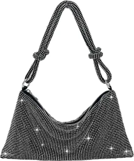 TOPALL Rhinestone Purse Sparkly Bag Silver Diamond Purses for Women Upgrade Evening Prom Rhinestone Handbag Hobo Bag