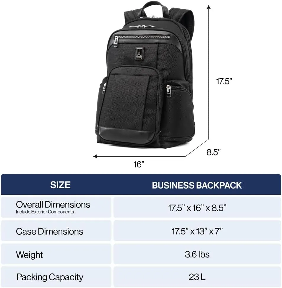 Travelpro Platinum Elite Business Laptop Backpack, Fits up to 17.5 Inch Laptop, Work, Travel, Men and Women, Shadow Black