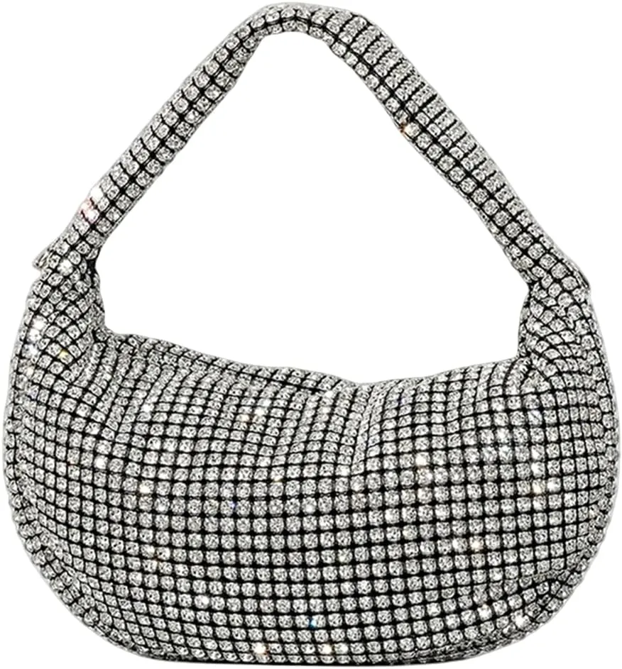 UMREN Bling Full Glitter Knotted Handbag for Women Crystal Rhinestone Hobo Dumpling Bag Diamond Evening Clutch Crossbody Bag