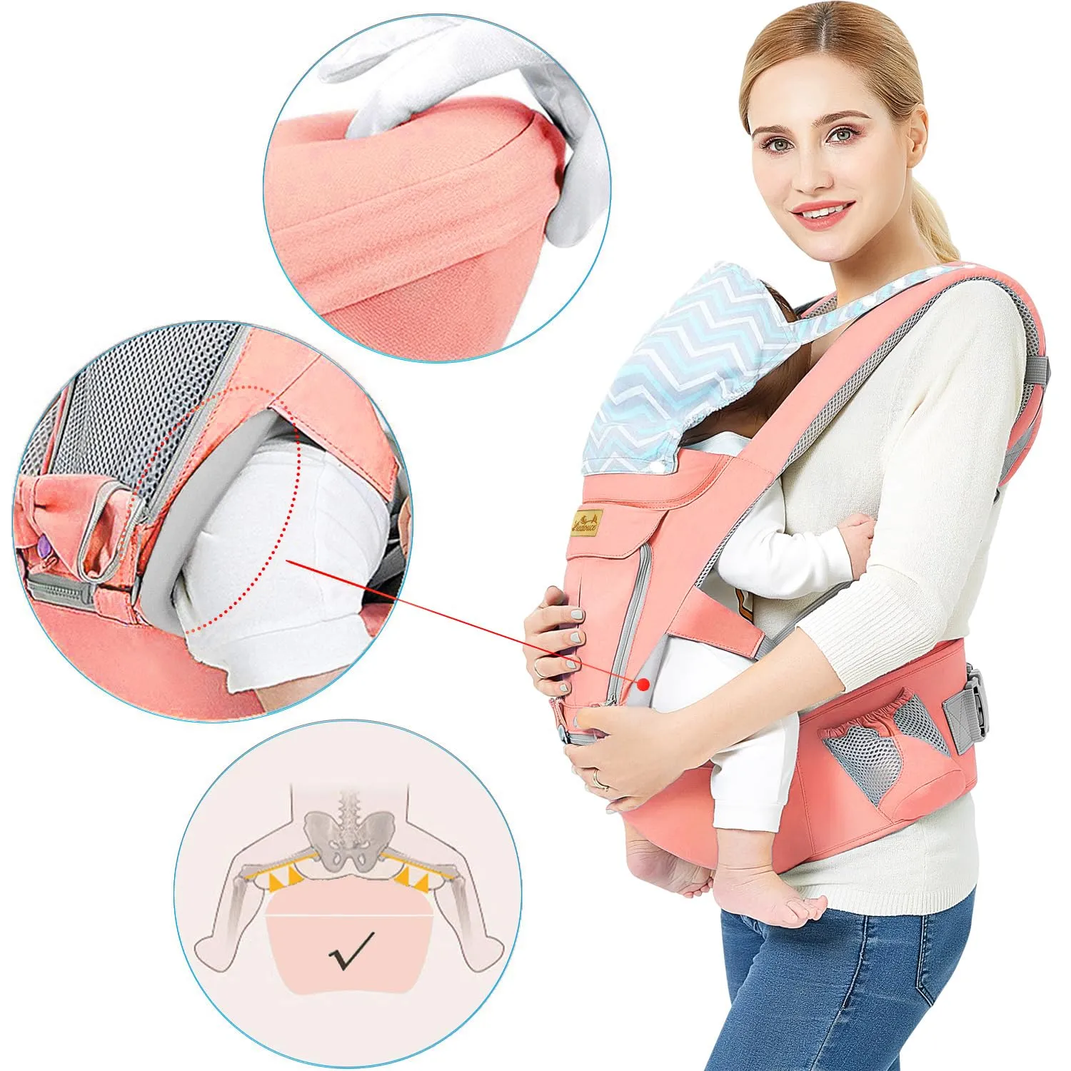 Viedouce Baby Carrier Ergonomic with Hip Seat/Pure Cotton Lightweight and Breathable/Multiposition:Dorsal, Ventral, Adjustable for Newborn and Toddler 3 to 48 Month (3.5 to 20 kg)