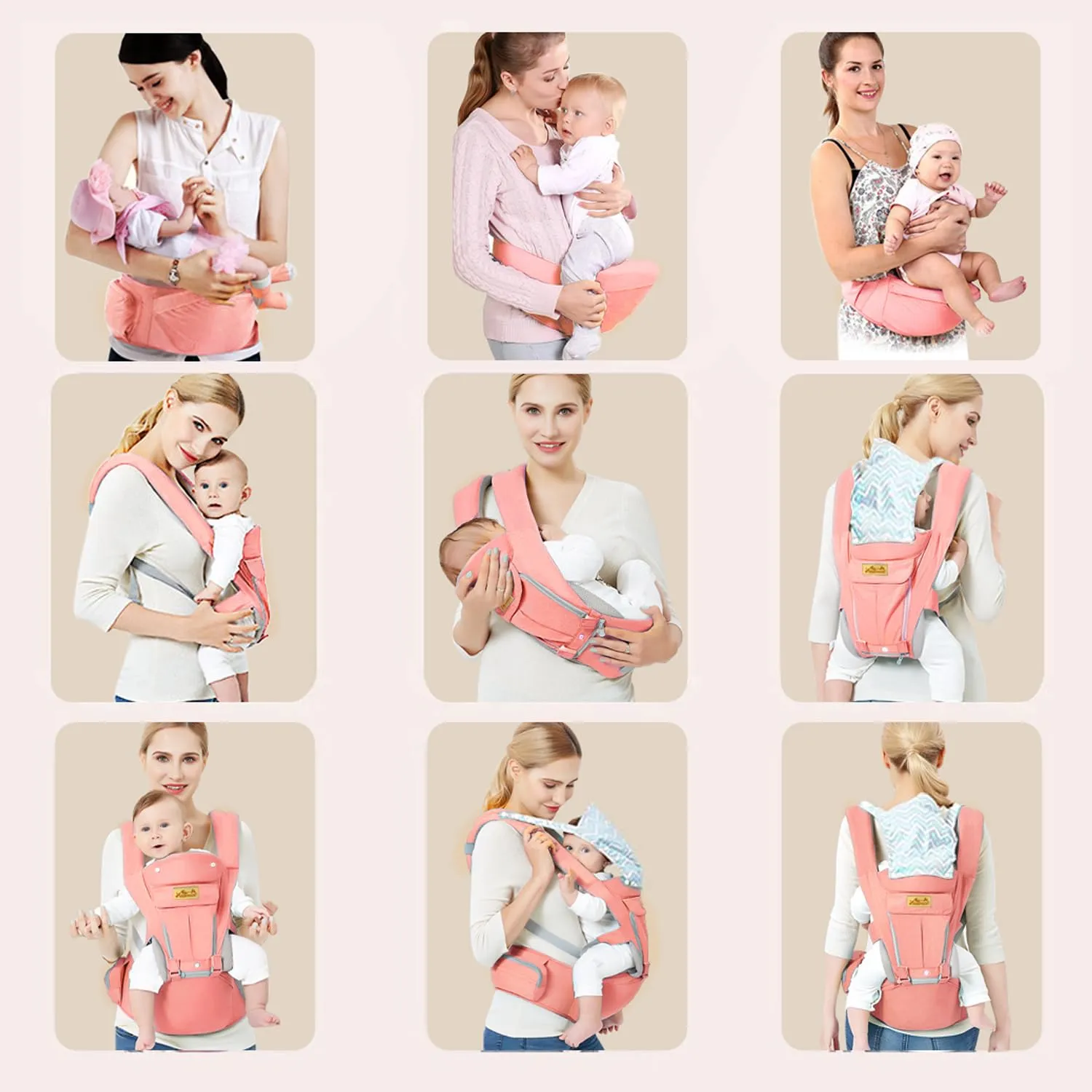 Viedouce Baby Carrier Ergonomic with Hip Seat/Pure Cotton Lightweight and Breathable/Multiposition:Dorsal, Ventral, Adjustable for Newborn and Toddler 3 to 48 Month (3.5 to 20 kg)