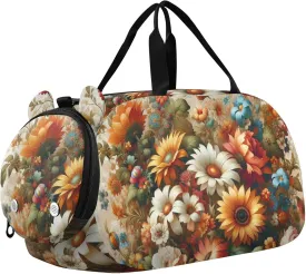 Vintage Floral Print Travel Duffle Bag for Kids Water Resistant Sport Gym Bags for Girls Boys Sleepover Weekender Overnight Tote