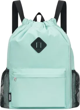 WANDF Drawstring Backpack Sports Gym Bag with Shoes Compartment, Water-Resistant String Backpack Cinch for Women Men (Large,Mint green)